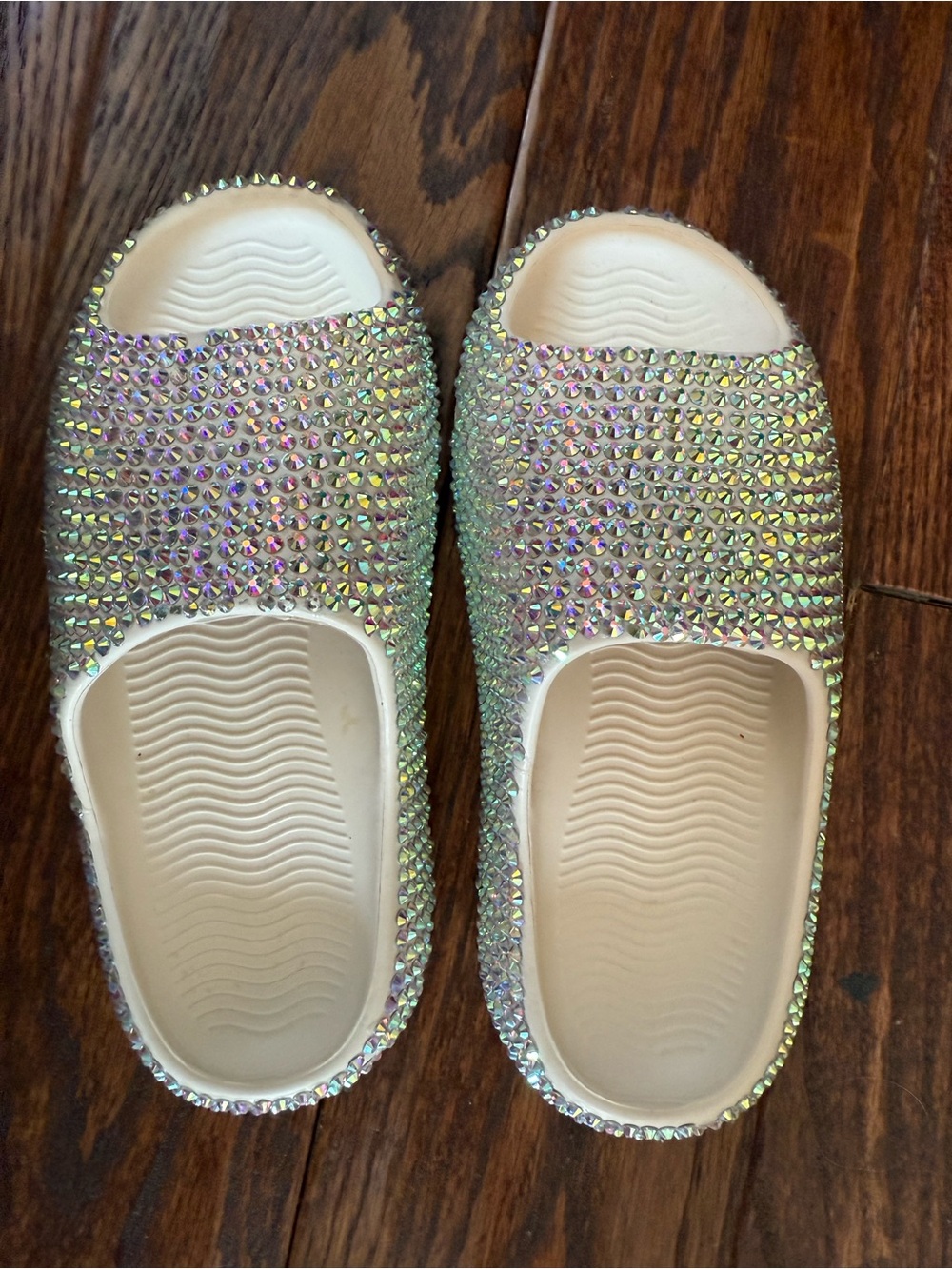 Girls' Iridescent Crystal Slide Sandals custom communion - White